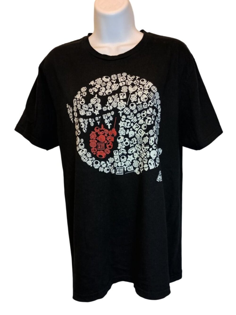 Nintendo Super Mario Ghost Collage Black Short Sleeve Shirt Women's Sz.M